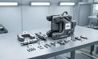 Hydraulic clamp parts on workbench