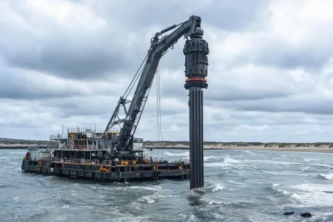 Floodwall sheet piles at waterfront