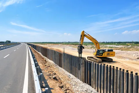 Highway sheet pile retaining wall